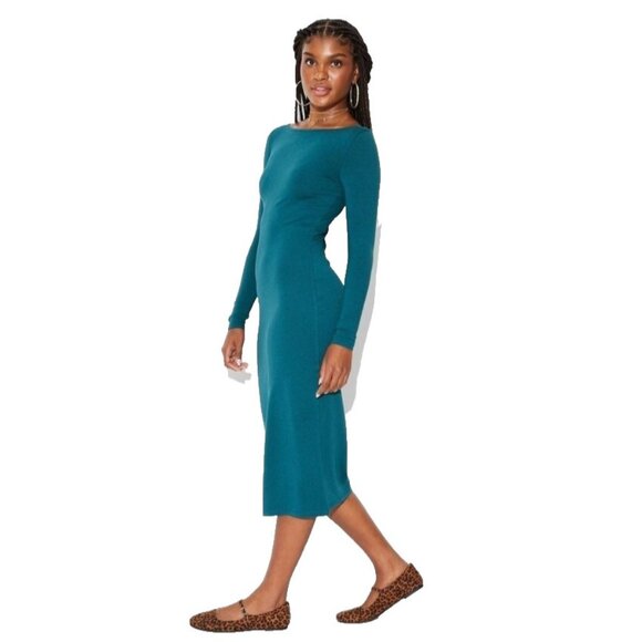 Wild Fable Women's Dark Teal Green LS Knit Bodycon Midi Dress - Picture 1 of 4